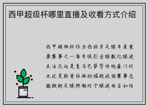 西甲超级杯哪里直播及收看方式介绍